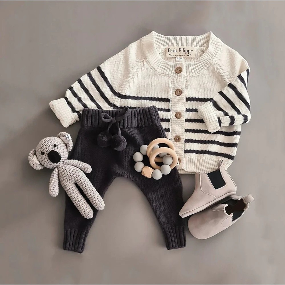 Petit Filippe Baby Grey Knit Pants 6-9 mos